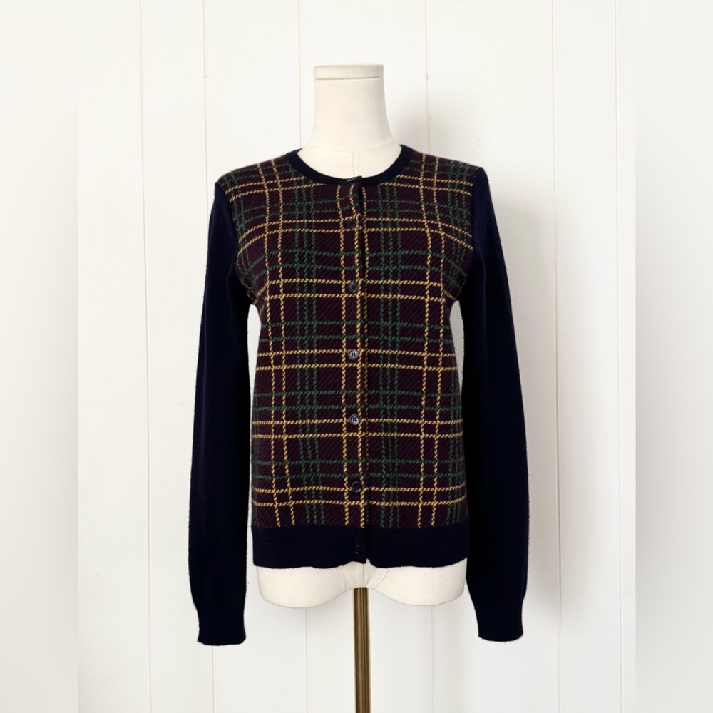 Eric Bompard 100% Pure Cashmere Plaid Cardigan Size Small Preppy Fashion